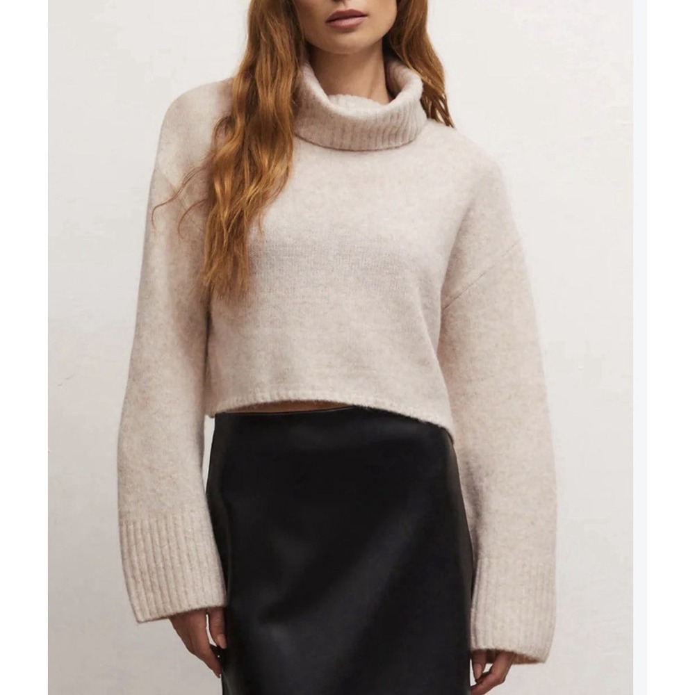 Z Supply Ursa Turtleneck Sweater Sm Oatmeal Cropped Cozy Ribbed Neutral Minimal